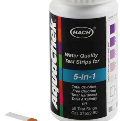 hach 2755250 5 in 1 Water Quality Test Strips for Multi-Parameter Testing with 50 Tests and 0 - 10 mg/L Cl₂ Range