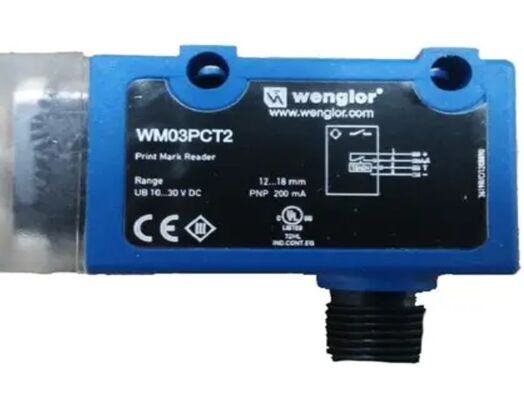 Wenglor - WM03PCT2 หน่วยตรวจจับเครื่องหมายพิมพ์ ระยะ 12-18MM, PNP ไม่มี NC, เครื่องเชื่อม M12, แสงสีขาว, 1.5x2.5 SPOT, 10-30VDC